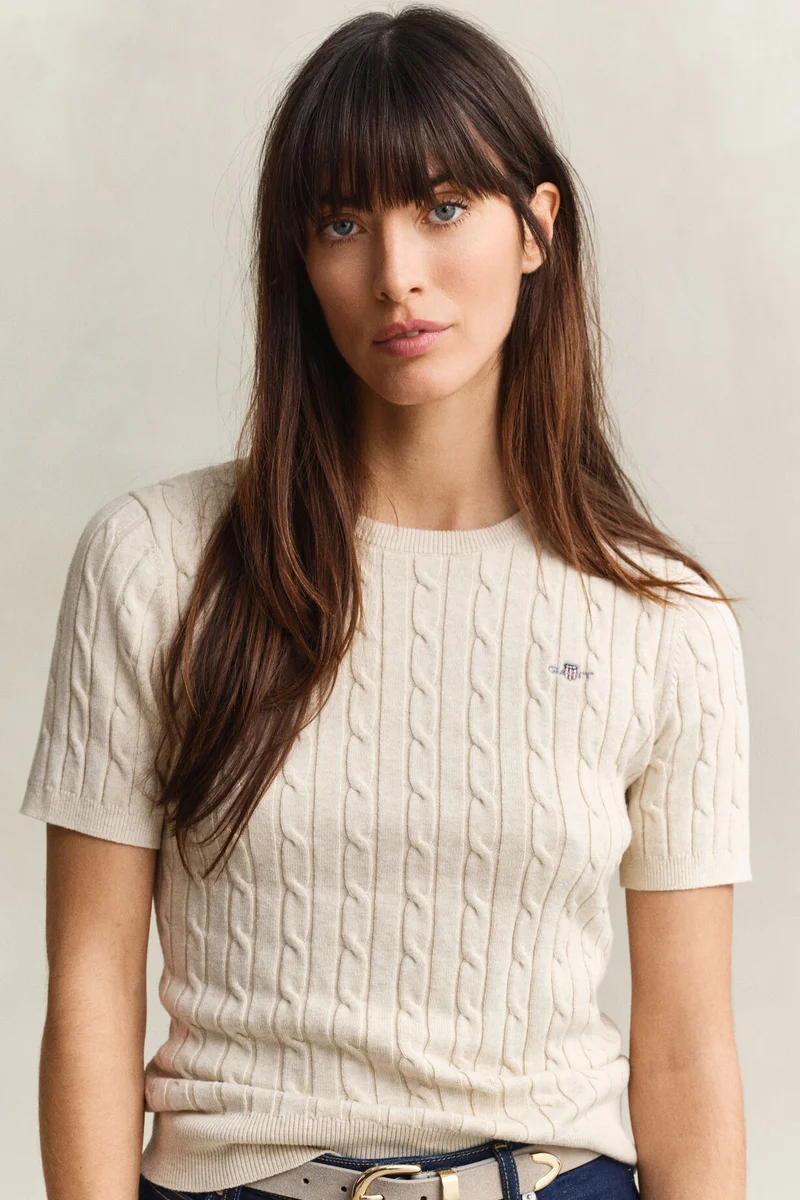 غانت Stretch Cotton Cable Short sleeve C-Neck
