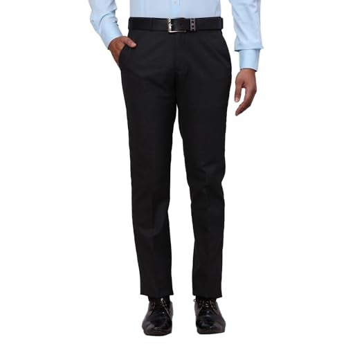 Raymond Men's Slim Fit Mid Rise Formal Trousers, Poly Viscose Blend, Solid Pattern, Flat Front | Dark Grey - Image 1
