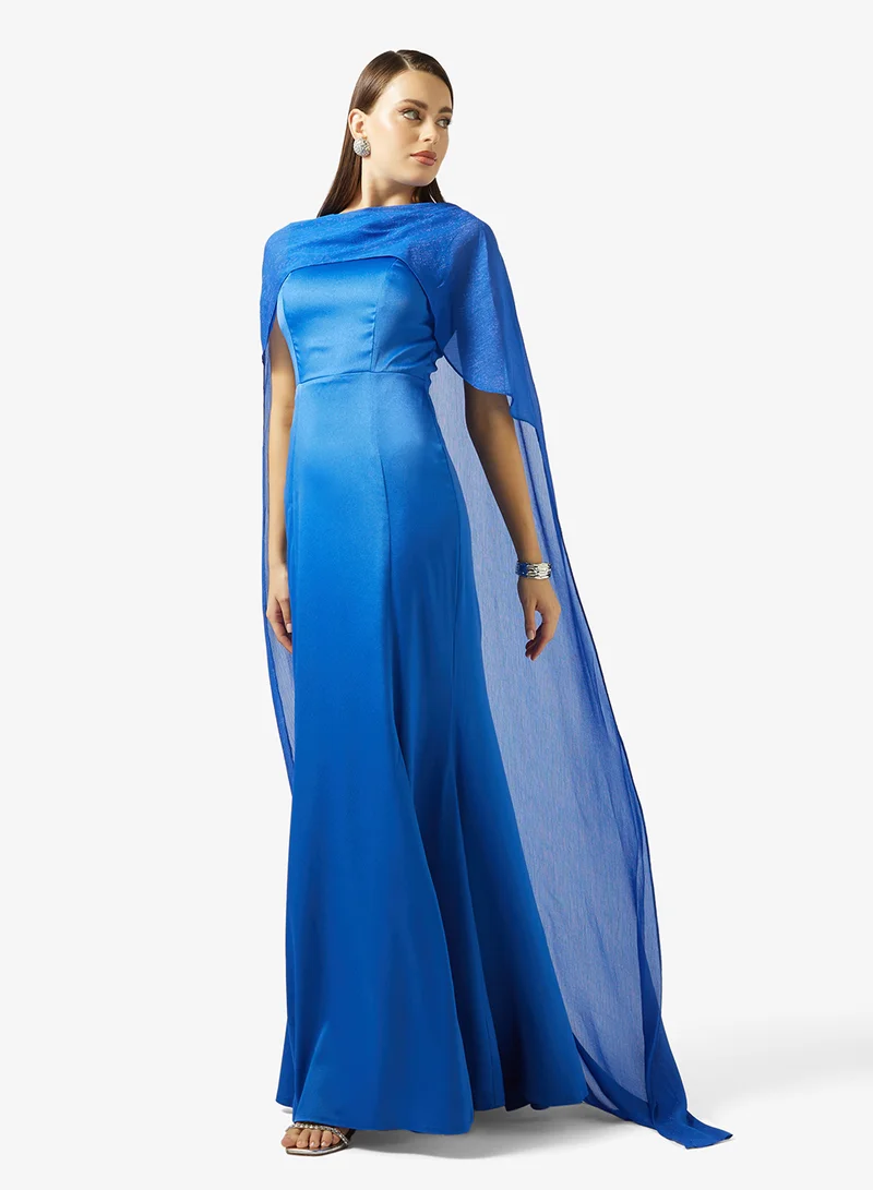 Cape Detail Chiffon Mermaid Dress