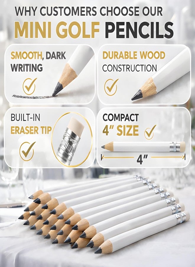TH Golf 100pcs Golf Pencils, 4 Inch Mini Half Pencils with Eraser Sharpened Wood Mini Round for Schools Wedding Toddlers Home Corporate Multiple Colours (White) - Image 4