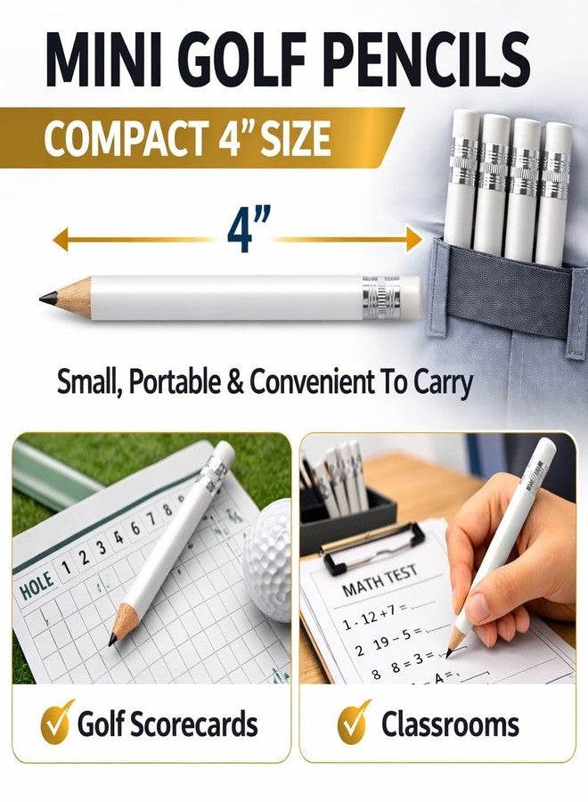 TH Golf 100pcs Golf Pencils, 4 Inch Mini Half Pencils with Eraser Sharpened Wood Mini Round for Schools Wedding Toddlers Home Corporate Multiple Colours (White) - Image 2