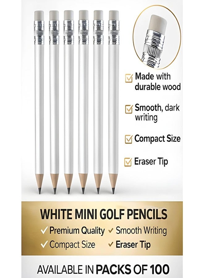 TH Golf 100pcs Golf Pencils, 4 Inch Mini Half Pencils with Eraser Sharpened Wood Mini Round for Schools Wedding Toddlers Home Corporate Multiple Colours (White) - Image 3