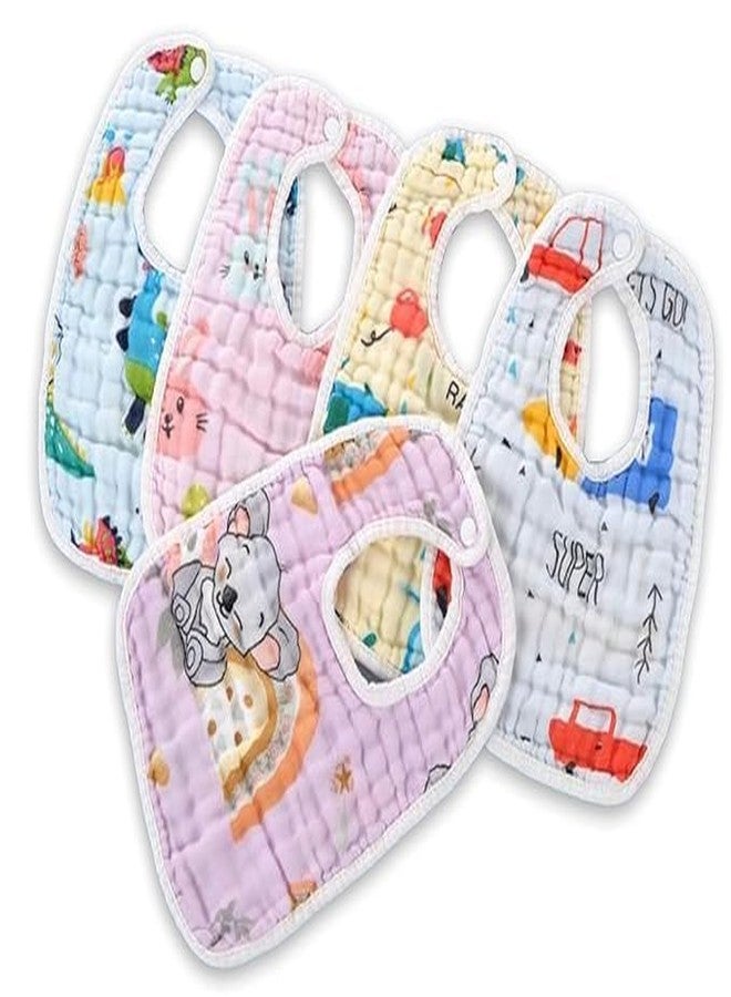 pilu Soft Cotton Baby Feeding Bib | Ultra Absorbent Washable Infant Bib with Snap Button | Lightweight Muslin Cloth Bib for Newborns | Assorted Colours (Color and print as per availability) pack of 3 - Image 1