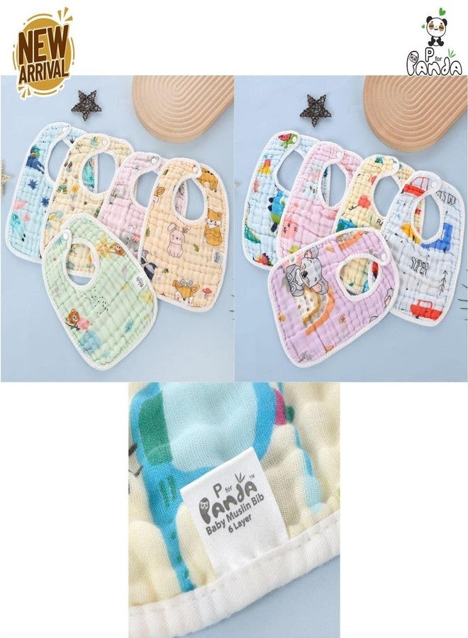 pilu Soft Cotton Baby Feeding Bib | Ultra Absorbent Washable Infant Bib with Snap Button | Lightweight Muslin Cloth Bib for Newborns | Assorted Colours (Color and print as per availability) pack of 3 - Image 3