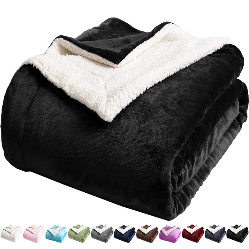 LBRO2M Sherpa Fleece Bed Blanket King Size Super Soft Fuzzy Plush Warm Cozy Fluffy Microfiber Couch Throw Velvet Double Reversible Luxurious BlanketsBlack