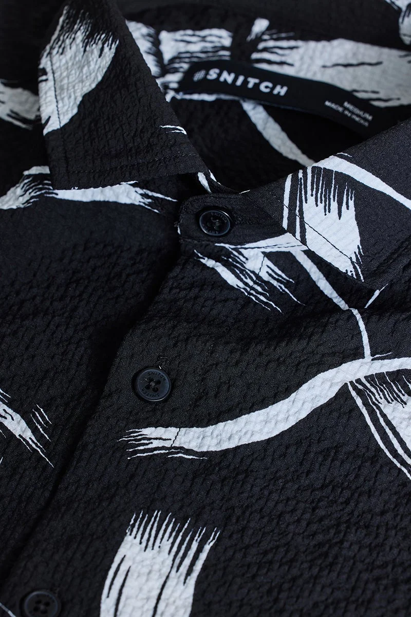SNITCH Black Abstract Printed Slim Fit Shirt