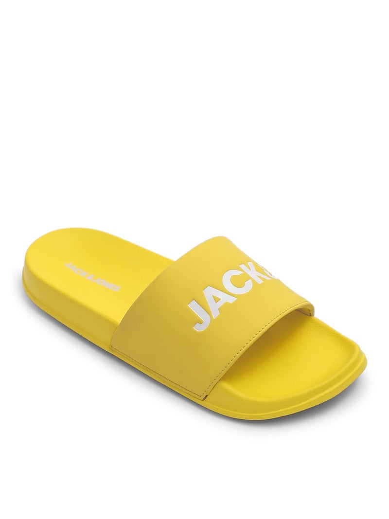 Jack & Jones Light Yellow Logo Print Pool Sliders - Image 4