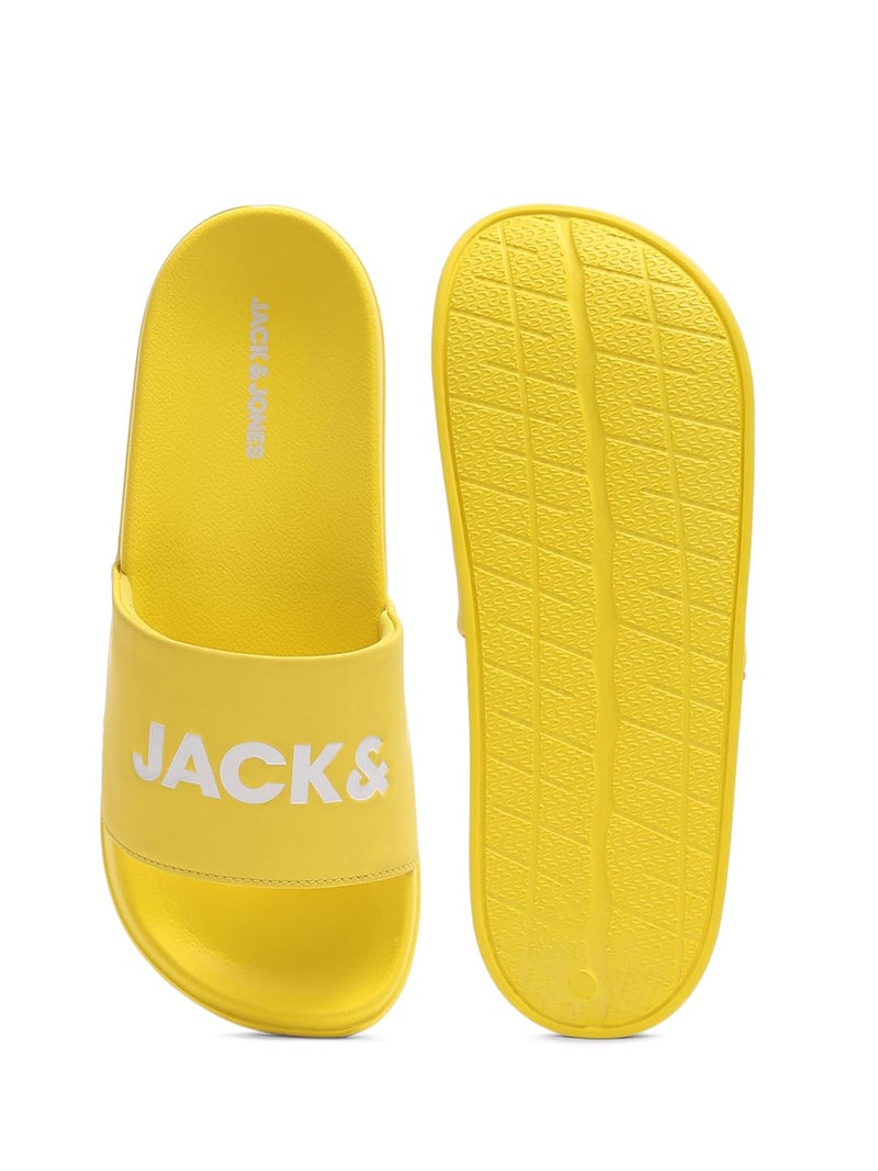 Jack & Jones Light Yellow Logo Print Pool Sliders - Image 5