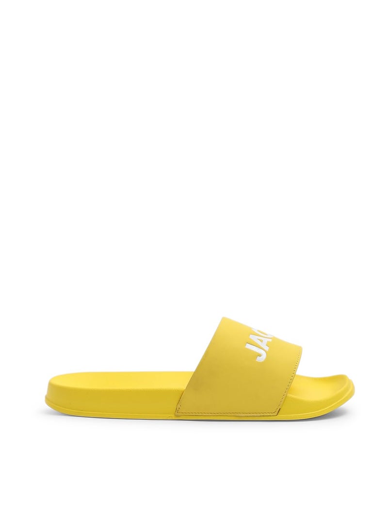 Jack & Jones Light Yellow Logo Print Pool Sliders - Image 3
