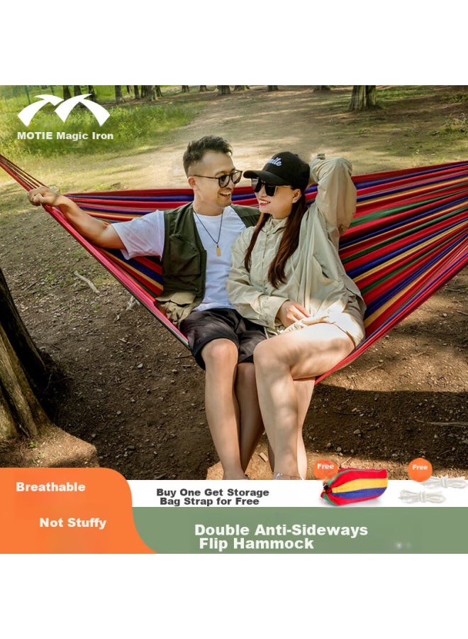 MOTIE Motie Outdoor Camping Double Canvas Hammock, Curved Wood Frame, Anti-rollover, Indoor Swing, Widened And Thickened, 2.5m*1.5m - Image 2