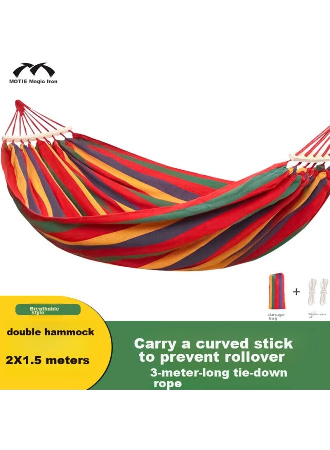MOTIE Motie Outdoor Camping Double Canvas Hammock, Curved Wood Frame, Anti-rollover, Indoor Swing, Widened And Thickened, 2.5m*1.5m - Image 1