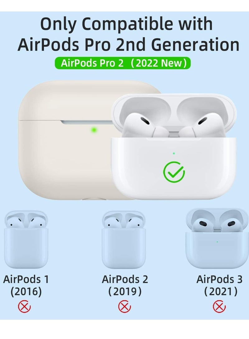 AirPods Pro 2 Case Cover for Women and Men, Soft Silicone Protective Case for Airpods Pro 2 Generation 2023 2022 and AirPods Pro 1st 2019 with Keychain Front LED Visible White - Image 2