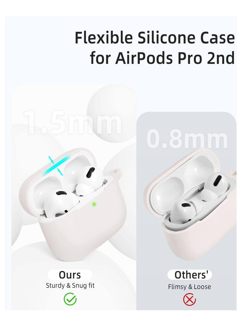 AirPods Pro 2 Case Cover for Women and Men, Soft Silicone Protective Case for Airpods Pro 2 Generation 2023 2022 and AirPods Pro 1st 2019 with Keychain Front LED Visible White - Image 3