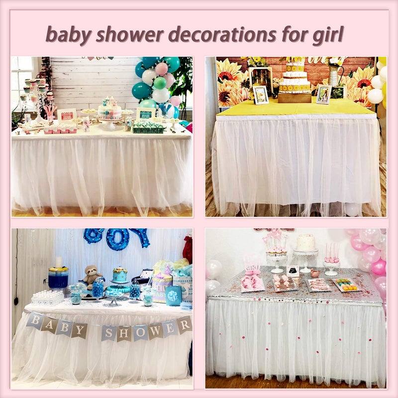 Suppromo تنورة طاولة تول بيضاء بطول 6 أقدام لطاولات مستطيلة أو دائرية تنورة طاولة توتو بيضاء قماش طاولة مزخرف لحفلات الزفاف وحفلات الاستحمام وأعياد الميلاد - Image 5