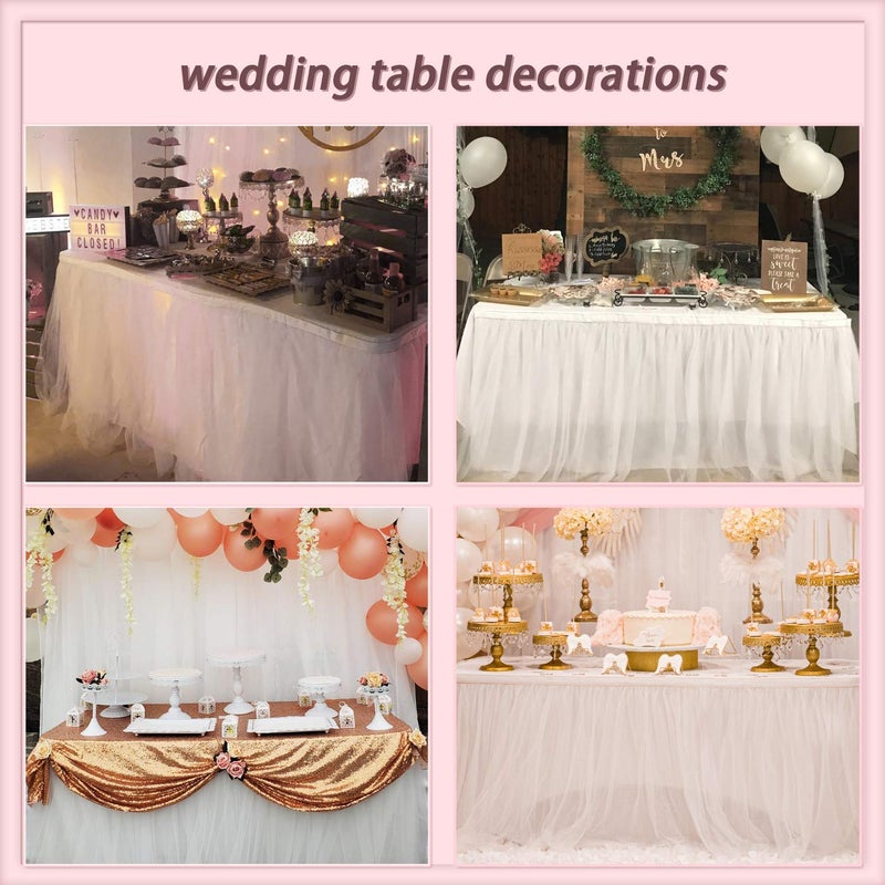 Suppromo تنورة طاولة تول بيضاء بطول 6 أقدام لطاولات مستطيلة أو دائرية تنورة طاولة توتو بيضاء قماش طاولة مزخرف لحفلات الزفاف وحفلات الاستحمام وأعياد الميلاد - Image 4