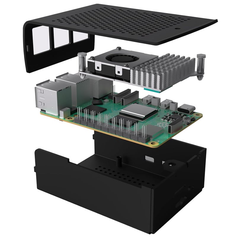 REES52 Aluminum Case for Raspberry 5 Model B Metal Protective for Shell Enclosure for Pi 5 Heat Dissipation with Cooling Fan - Image 4