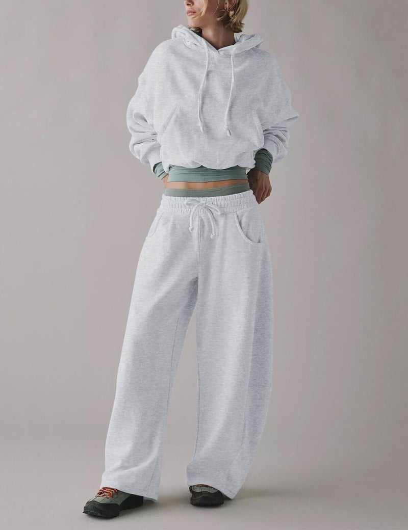 HeSaYep Women's Wide Leg Barrel Sweatpants Fleece Lined Baggy Sweat Pants Drawstring High Waisted Casual Pants Cotton Palazzo Trousers with Pockets White Grey XL - Image 5