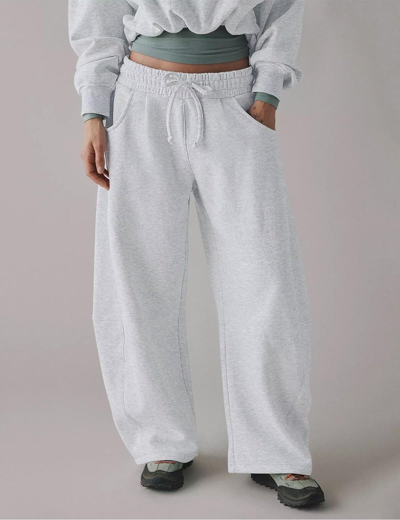 HeSaYep Women's Wide Leg Barrel Sweatpants Fleece Lined Baggy Sweat Pants Drawstring High Waisted Casual Pants Cotton Palazzo Trousers with Pockets White Grey XL - Image 3