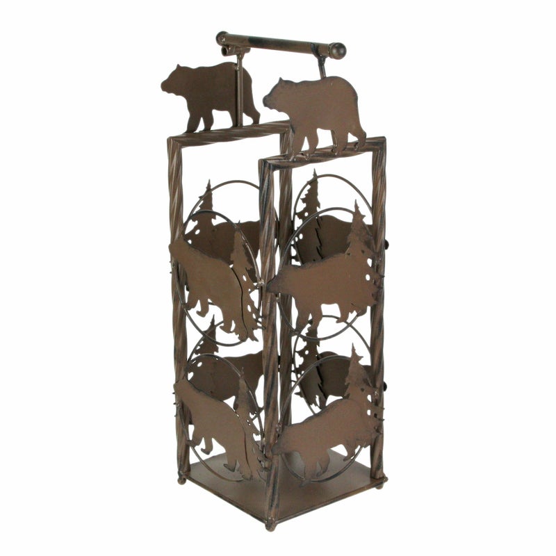 De Leon Collections DeLeon Collections Rustic Metal Brown Bear Floor Standing Toilet Paper Holder with Extra Roll Storage One Size