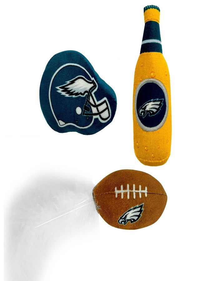 Pets First BEST PLUSH CAT TOY NFL PHILADELPHIA EAGLES Complete Set of 3 piece Cat Toys filled with Fresh Catnip. Includes: 1 Helmet Cat Toy, 1 Football Cat Toy with Feathers & 1 Beer Bottle. Beautiful Team LOGOS - Image 2