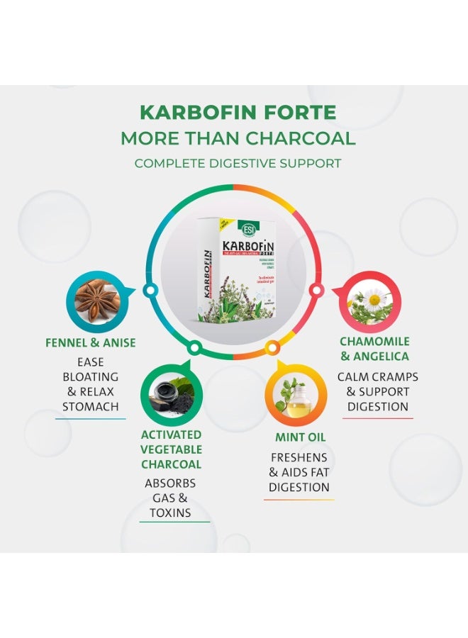 اي اس آي أقراص كاربوفين فورت - فحم نشط مع الشمر والبابونج واليانسون والنعناع لتخفيف الغازات وتحسين الهضم - 60 قرصًا - Image 2