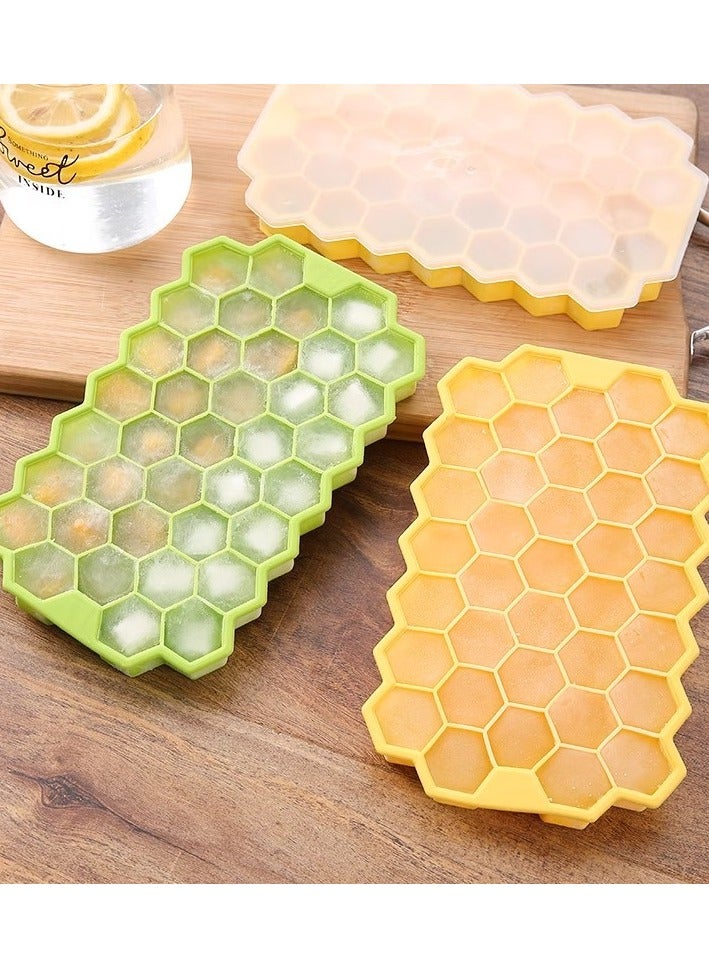 3قطع عفن مكعب ثلج السيليكون -37 مقصورة الفريزر القابلة لإعادة الاستخدام مع غطاء لمكعبات الثلج المنزلية الصنع، أغذية الأطفال والوجبات الخفيفة DIY - Image 4