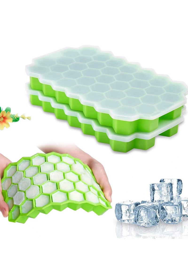 3قطع عفن مكعب ثلج السيليكون -37 مقصورة الفريزر القابلة لإعادة الاستخدام مع غطاء لمكعبات الثلج المنزلية الصنع، أغذية الأطفال والوجبات الخفيفة DIY - Image 3