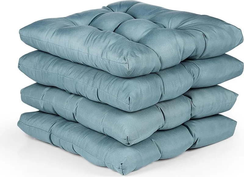 بلونيتي 4-Piece Pouf Soft Chair Cushion 6 Quilted 42X42 cm Blue