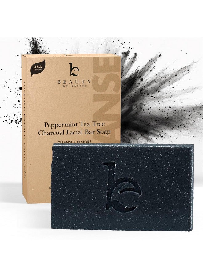 Beauty by Earth Beauty by Earth Charcoal Face Wash Bar Soap - Peppermint Tea Tree Soap Bar Facial Cleanser for Oily Skin, Black Soap Face Cleanser, Acne Cleanser, Acne Face Wash, Women & Mens Face - Image 1