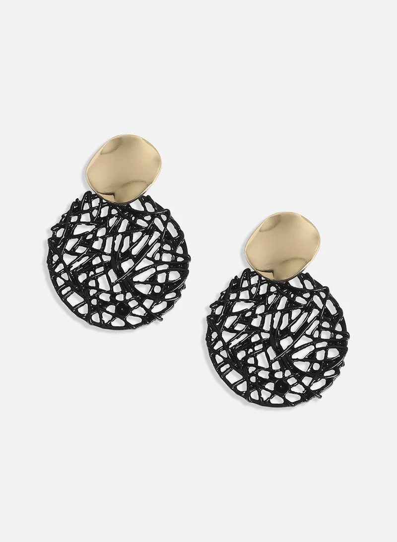 SOHI Black Textured Circular Artificial Drop Earring Jewellery