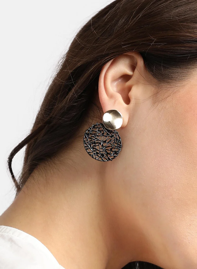 SOHI Black Textured Circular Artificial Drop Earring Jewellery