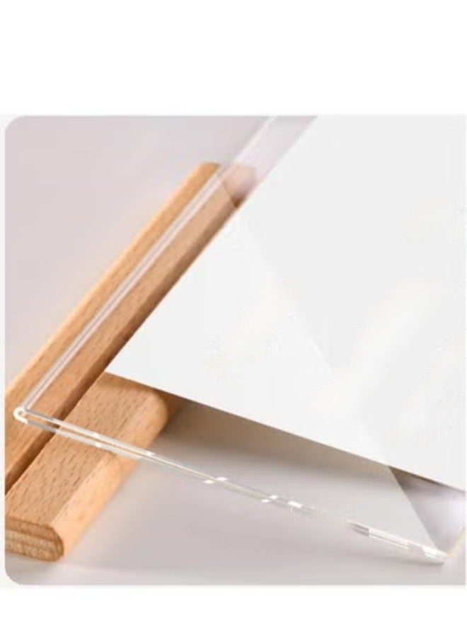 Eckek Eckek  2 Pack Acrylic Label Holder Price Tag Displays Sign Holder Data Card Holder Wood Base Table Top Sign Stand - Image 4