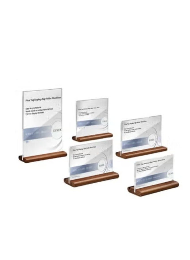 Eckek Eckek  2 Pack Acrylic Label Holder Price Tag Displays Sign Holder Data Card Holder Wood Base Table Top Sign Stand - Image 1