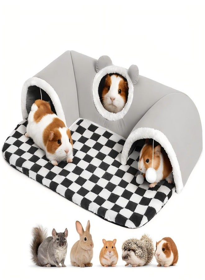 COSYOO Large Guinea Pig Hideout Tunnel with Removable Warm Bed, 3-Cave Small Animal Hideaway Play Tunnel, Cozy Cage Accessories for Hamsters, Chinchillas, Rats - Image 1