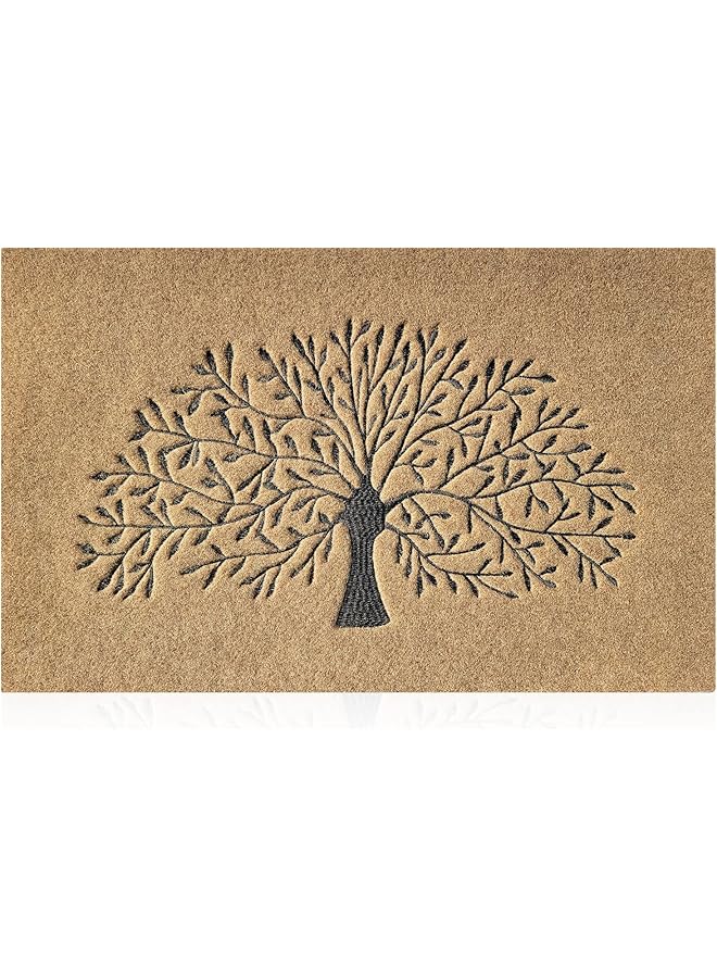 Green Tiger حصائر أبواب خارجية غير قابلة للانزلاق حصيرة باب أمامي تمتص الطين سهلة التنظيف شجرة الحياة حصيرة مدخل داخلية بنية - Image 1