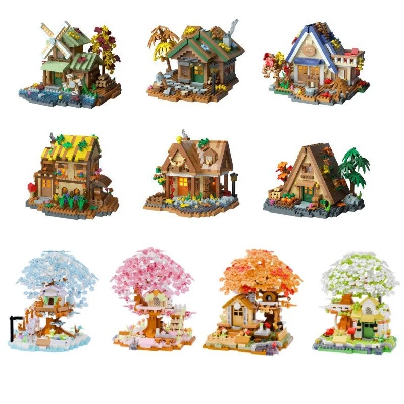 Y&D Pastoral Villa Building Set, DIY Four Seasons Cherry Blossom Tree House, Assembled Forest Cabin Bricks Model Toys, Girl Gifts - Image 2