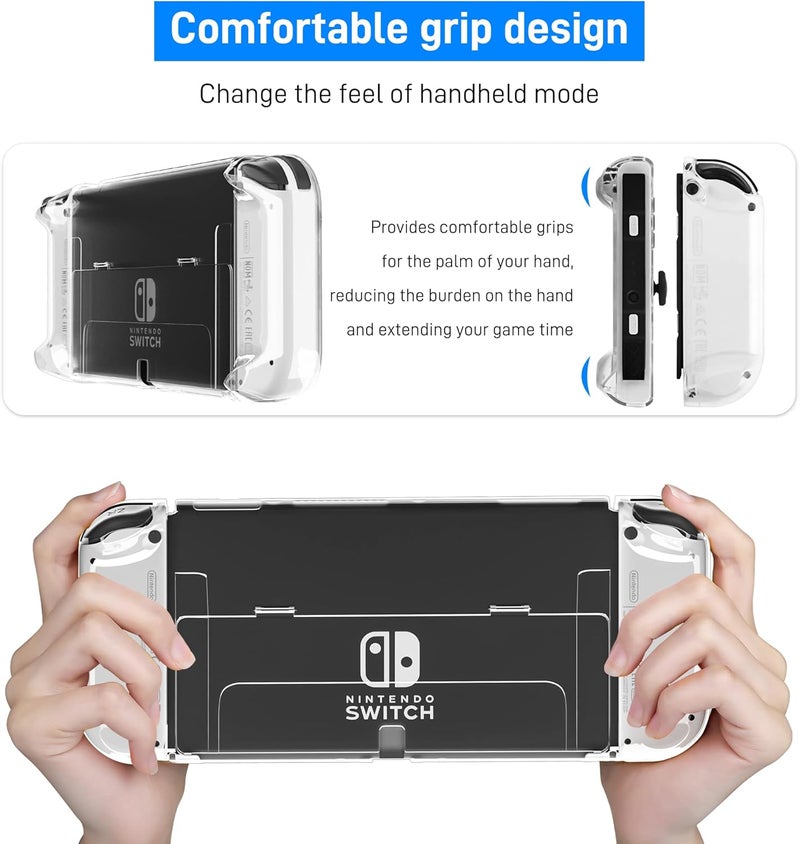 حافظة 3 في 1 شفافة لجهاز Nintendo Switch OLED، تتوافق مع الهيكل الأساسي للجهاز ووحدة التحكم Joycon، تتميز بمقبض مريح وتصميم يمنع الصدمات والخدوش. - Image 4