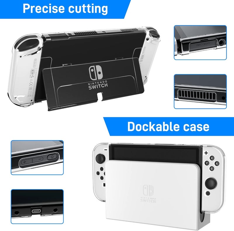 حافظة 3 في 1 شفافة لجهاز Nintendo Switch OLED، تتوافق مع الهيكل الأساسي للجهاز ووحدة التحكم Joycon، تتميز بمقبض مريح وتصميم يمنع الصدمات والخدوش. - Image 3