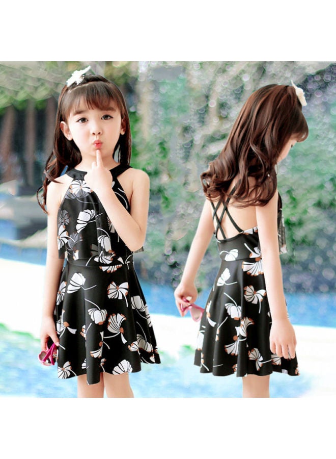 Loquat Parent-child Swimsuit Women's Conservative Belly-covering Slimming Split Girl Princess Dress Swimsuit Female Women's Hot Spring Swimsuit-Color:Children's Black- - Image 1