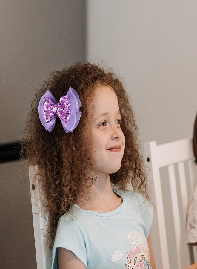 Miroksh 2pc Light Purple Mesh Ribbon Hair Bows Clips 4" Glittery Sequin Alligator Barrettes Hairpins for Girls Women Halloween Costume Mermaid Birthday Dress Decor Accessories Gift - Image 3