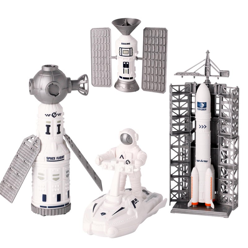 Wbzle Space Toy Kit Spaceship Toys Set with Astronaut Figure Double Satellite Pointy Rockets and Launch Towers Space Scooter Astronaut Exploration Gift for Exploring Boys and Girls - Image 2