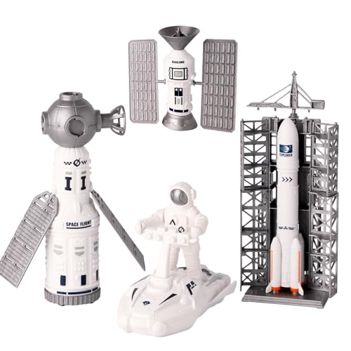 Wbzle Space Toy Kit Spaceship Toys Set with Astronaut Figure Double Satellite Pointy Rockets and Launch Towers Space Scooter Astronaut Exploration Gift for Exploring Boys and Girls - Image 1