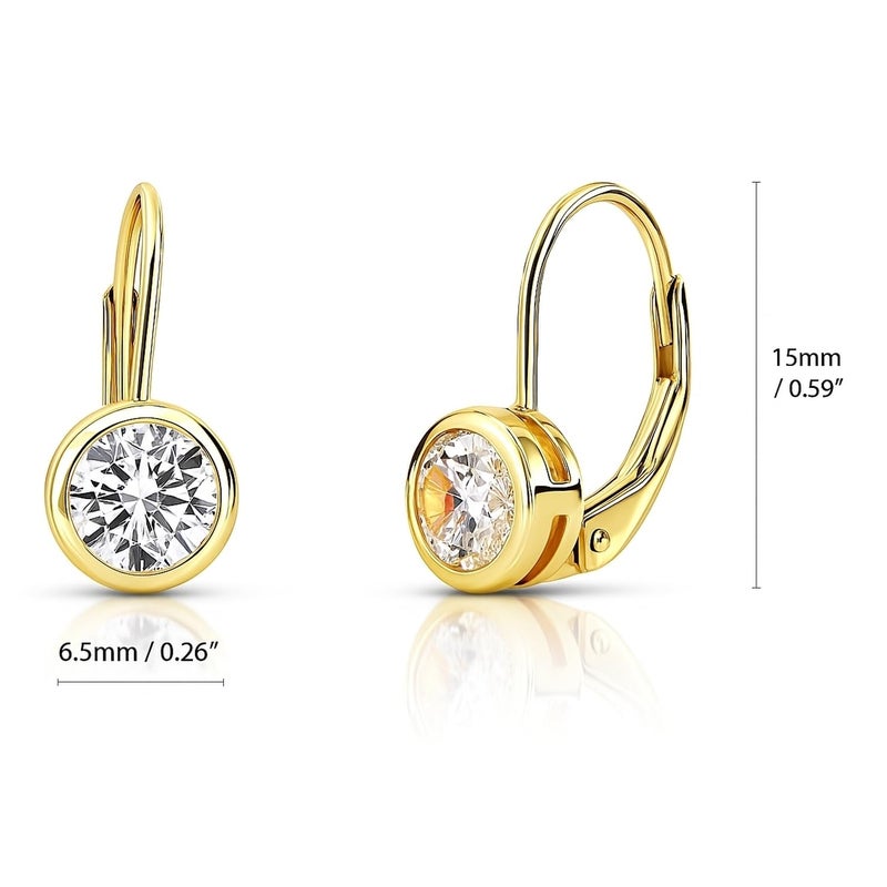 BERRICLE Yellow Gold Flashed Sterling Silver Solitaire Leverback Drop Dangle Earrings for Women 1.2 Carat Bezel Set Round Cut Cubic Zirconia CZ - Image 2