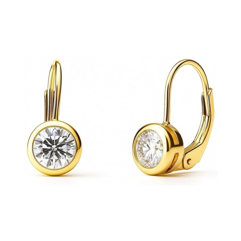 BERRICLE Yellow Gold Flashed Sterling Silver Solitaire Leverback Drop Dangle Earrings for Women 1.2 Carat Bezel Set Round Cut Cubic Zirconia CZ - Image 1