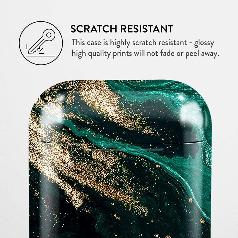 Burga Airpod Hardcase Compatible with Apple Airpods 2 & 1 Charging Case, Emerald Green Jade Stone High Fashion Luxury Gold Glitter Marble Cute Case for Girls, Protective Hard Plastic Case Cover - Image 5
