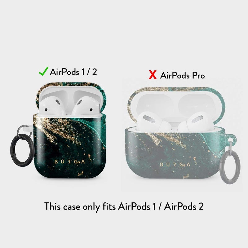 Burga Airpod Hardcase Compatible with Apple Airpods 2 & 1 Charging Case, Emerald Green Jade Stone High Fashion Luxury Gold Glitter Marble Cute Case for Girls, Protective Hard Plastic Case Cover - Image 2