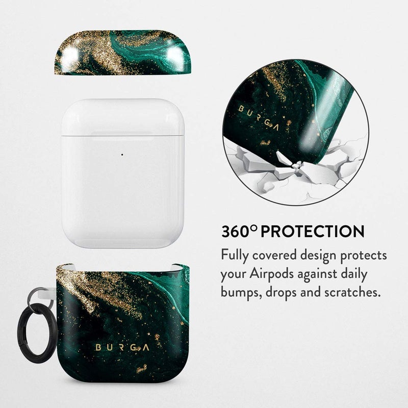 Burga Airpod Hardcase Compatible with Apple Airpods 2 & 1 Charging Case, Emerald Green Jade Stone High Fashion Luxury Gold Glitter Marble Cute Case for Girls, Protective Hard Plastic Case Cover - Image 3