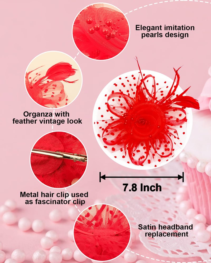 Stegosaurus Fascinators for Women, Tea Party Hats for Women Women's Fascinator HeadbandHair Clip for Wedding Cocktail Red - Image 2