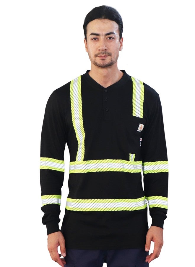 BOCOMAL FR Shirts High Visibility/Hi Vis Reflective Flame Resistant/Fire Retardant Shirt 7oz Black Men's Safety Shirts - Image 2