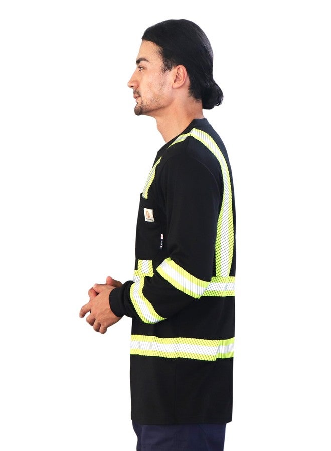 BOCOMAL FR Shirts High Visibility/Hi Vis Reflective Flame Resistant/Fire Retardant Shirt 7oz Black Men's Safety Shirts - Image 5